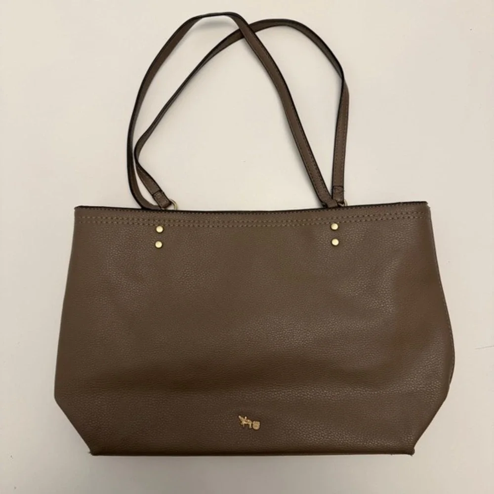 Mathew + Julian Pebble‎ Faux Leather Taupe Leopard Lining Tote Bag Large